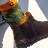 Orange and green camo print sock with orange top and Two Hearted IPA printed on upper portion in light green with darker green border