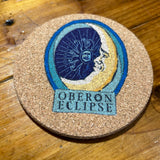 Full color Oberon Eclipse logo printed on circular cork coaster