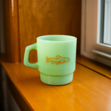 Jade green mug with orange trout art