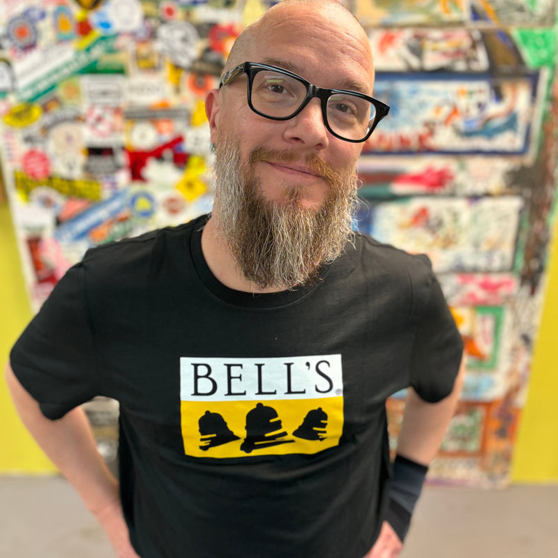 Black t-shirt with Bell's Brewery logo printed on and the Inspired Brewing tagline below.