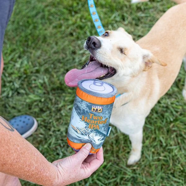 plush can dog toy featuring Two Hearted IPA can art. 