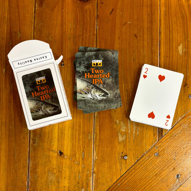 Standard card deck with Two Hearted packaging fish and Two Hearted text in orange.