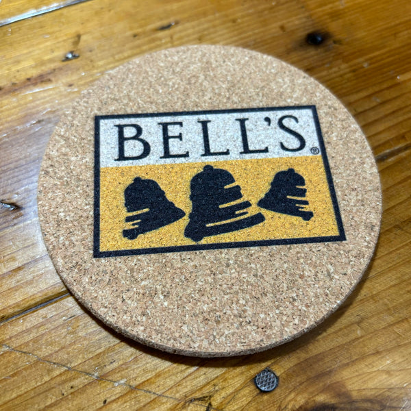 Full color Bells Logo printed on circular cork coaster