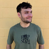 dark green tee shirt with Hopslam logo in black and small Bell's logo beneath