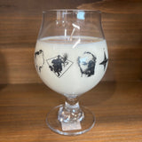 Originales branded snifter glasses with orange lavender candle