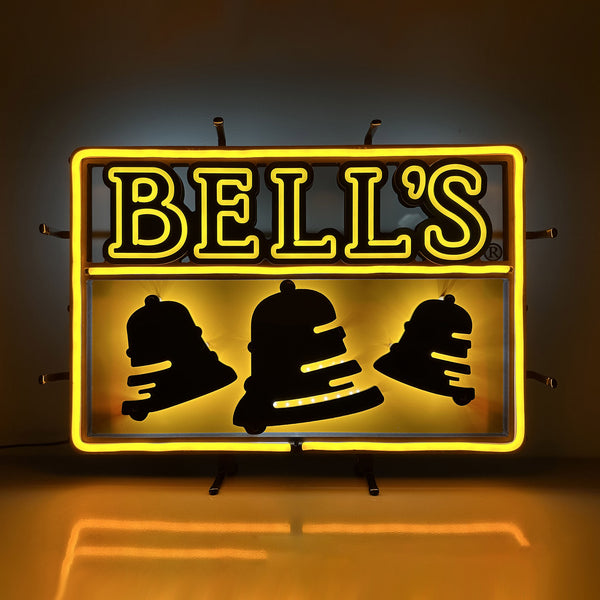 LED "Neon" sign of Bell's logo in yellow and black.