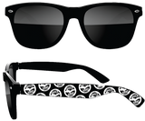 Black sunglasses with white Upper Hand logo repeated on the ear bands