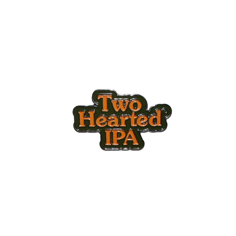 Two Hearted logo on enamel pin.
